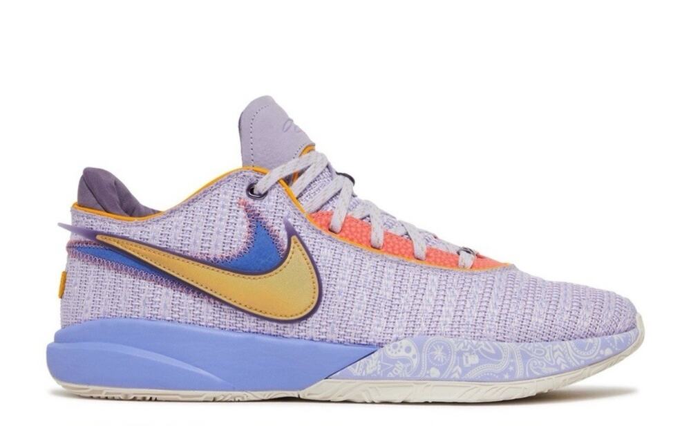Men’s Size 9 Nike LeBron XX 20 Violet Frost- Purple Gold Blue Peach Sneakers